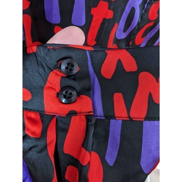 NWT MILK & HONEY Satin "Alphabet" Long Sleeved Button Down Blouse Women's Size L - Picture 6 of 7